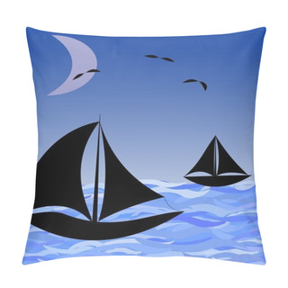 Personality  Night Sea With Fishing Boats And Moon Pillow Covers