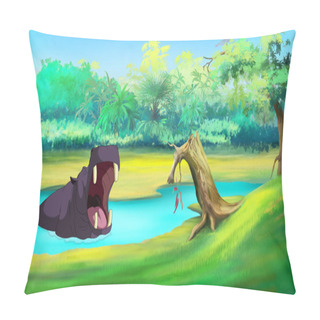 Personality  Big Hippo In A River Open Mouth Pillow Covers