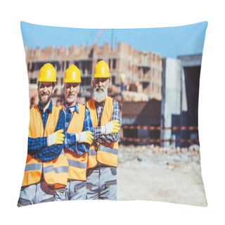 Personality  Three Builders At Construction Site Pillow Covers