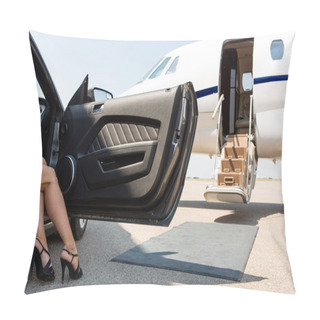 Personality  Wealthy Woman Stepping Out Of Car At Terminal Pillow Covers