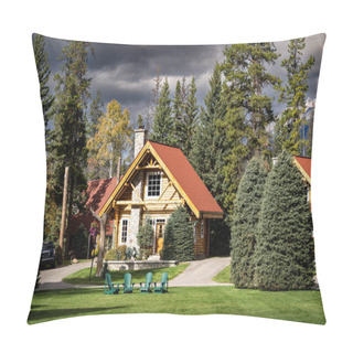 Personality  Log Cabin Development At A Vacation Destination For Travellers In Jasper National Park Canada. Pillow Covers