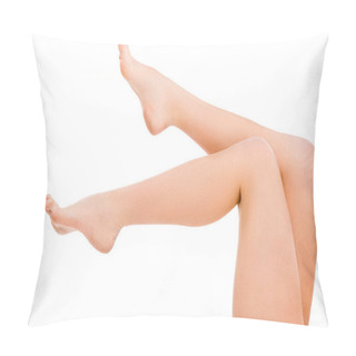 Personality  Cropped View Of Barefoot Legs, Isolated On White Pillow Covers