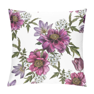 Personality  Floral Seamless Pattern With Watercolor Peonies, Tulips And Jasmine  Pillow Covers