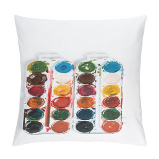 Personality  Top View Of Colorful Watercolor Paint Isolated On White  Pillow Covers