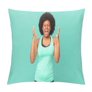 Personality  Black Afro Woman Furiously Screaming, Feeling Stressed And Annoyed With Hands Up In The Air Saying Why Me Pillow Covers