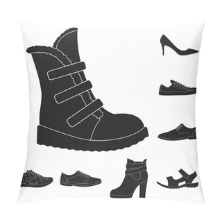 Personality  Different Shoes Black Icons In Set Collection For Design. Men And Women Shoes Vector Symbol Stock Web Illustration. Pillow Covers