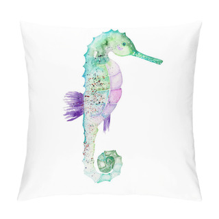 Personality  Watercolor Illustration Of A Green Seahorse Pillow Covers