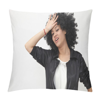 Personality  Girl Wearing Huge Afro Wig Pillow Covers