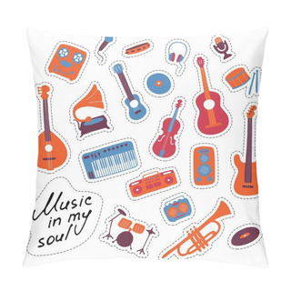 Personality  Music Stickers. Hand Drawn Signs. Orchectra Symbols. Vector Illustration Pillow Covers