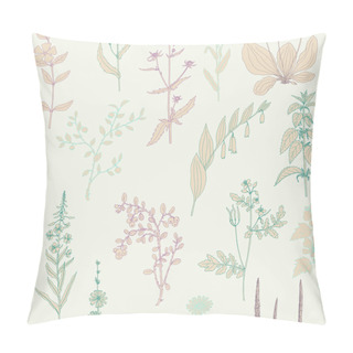 Personality  Vector Seamless Pattern With Herbs And Flowers Pillow Covers