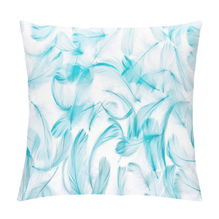 Personality  Pattern Of Blue Soft Feathers Isolated On White Pillow Covers