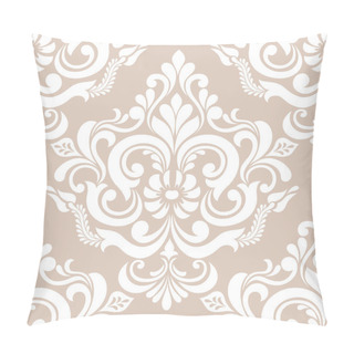 Personality  Damask Seamless Vector Background. Wallpaper In The Baroque Style Template. Beige And White Floral Element. Graphic Ornate Pattern For Wallpaper, Fabric, Packaging, Wrapping. Damask Flower Ornament. Pillow Covers
