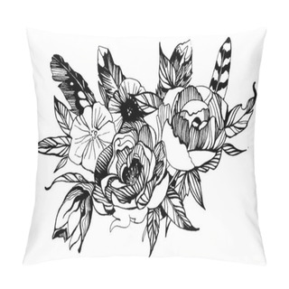 Personality  Bohemian Style Flowers. Roses And Peony For Wedding Invitation Design. Vector Illustration. Pillow Covers
