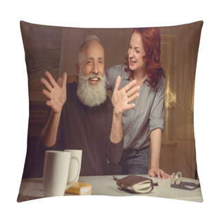 Personality  Red Hair Woman With Mature Man Pillow Covers