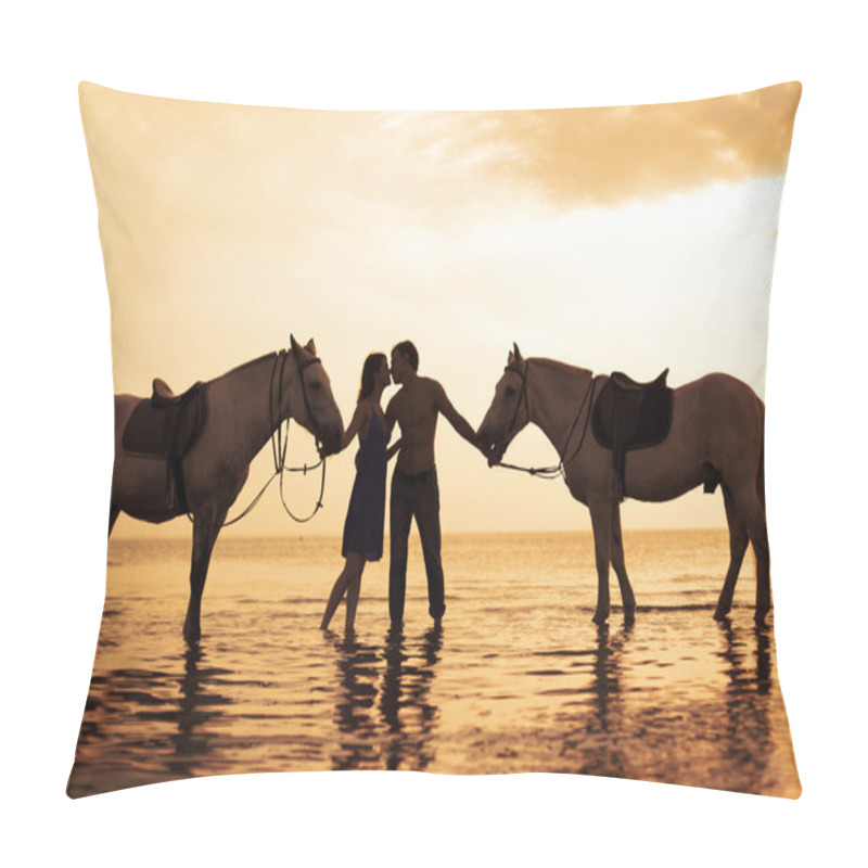 Personality  in love at sunset in the sea pillow covers