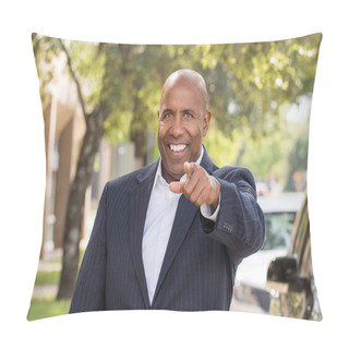 Personality  African American Businessman Pointing His Finger At The Camera. Pillow Covers