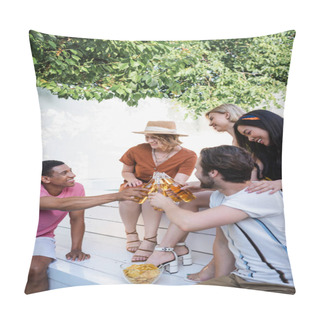 Personality  Multiethnic People With Beer Spending Time In Patio During Summer Party  Pillow Covers