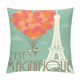 Personality  Couple Flying Holding Balloons In Paris Pillow Covers