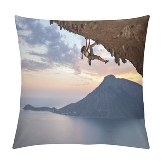 Personality  Young Female Rock Climber At Sunset Pillow Covers