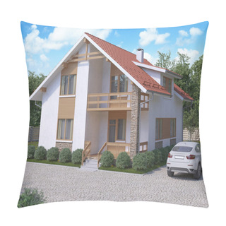 Personality  3d Rendering Of Private Suburban, Two-story House In A Modern St Pillow Covers