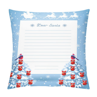 Personality  Layout Letter To Santa Claus With Two Fir Tree And Sleigh With Reindeer Team In Flying In The Sky Pillow Covers