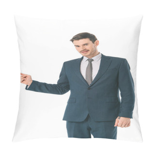 Personality  Successful Businessman Pointing At Something Isolated On White Pillow Covers