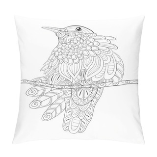Personality  A Cute Bird On The Brunch Image For Adults.Zen Art Style Illustration For Relaxing Activity.A Coloring Book,page For Print.Poster Design. Pillow Covers