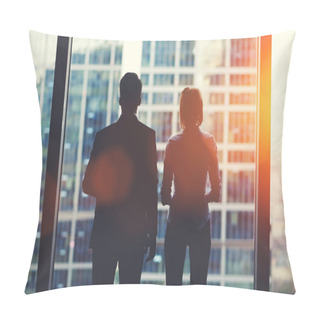 Personality  Team Of Business Partners Looking Out Of Window Pillow Covers