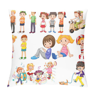 Personality  Happy Children In Different Actions Illustration Pillow Covers