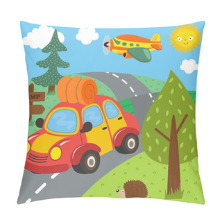Personality  Car Trip For Outdoor Recreation - Vector Illustration, Eps Pillow Covers