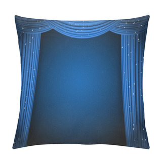 Personality  Blue Curtains On Blue Background With Glittering Stars. Open Cur Pillow Covers