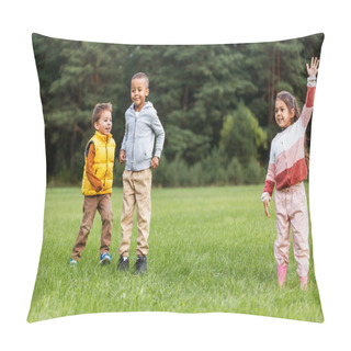 Personality  Happy Children Playing And Jumping At Park Pillow Covers
