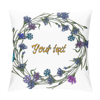 Personality  Wreath Of Cornflowers. Summer Time, Vector Frame Of Flowers For Your Design. Pillow Covers