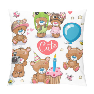 Personality  Set Of Cartoon Teddy Bears On A White Background Pillow Covers