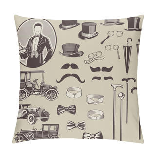Personality  Gentlemen's Accessories And Old Cars - Vector Set- High Quality Pillow Covers