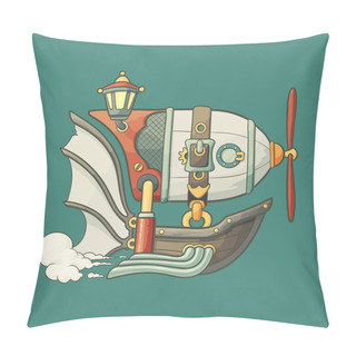 Personality  Cartoon Steampunk Styled Flying Airship With Baloon And Propeller Pillow Covers