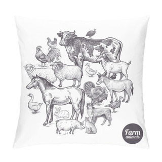 Personality Set Of Farm Animals. Pillow Covers
