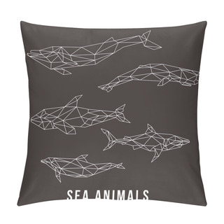 Personality  SEA ANIMALS LOW POLY LINE LOGO ICON SYMBOL SET. TRIANGLE GEOMETRIC POLYGON Pillow Covers