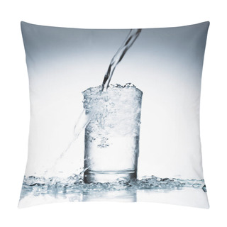 Personality  Close-up Shot Of Water Pouring Into Glass On White  Pillow Covers