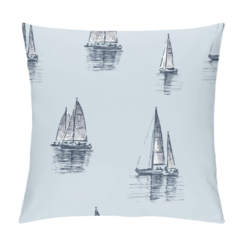 Personality  Seamless pattern from sketches of various sailing yachts in the sea pillow covers