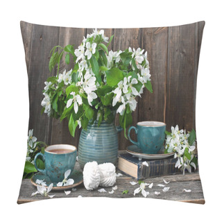 Personality  Composition With Spring Flowers, Tea Cup  And Sweet Zephyr Pillow Covers