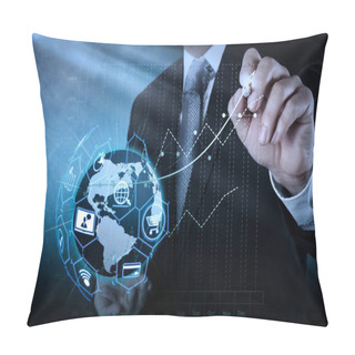 Personality  E-commerce Concept With VR Digital Interface With Icons Of Shopping Cart And Delivery Truck And Credit Card With Symbol Of Online Purchase On Internet.businessman Hand Working With New Modern Computer Pillow Covers