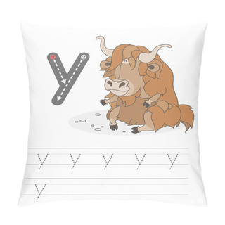 Personality  Learning To Write A Letter - Y. A Practical Sheet From A Set Of Exercises Game For Kids. Cartoon Funny Animal With Letter. Spelling The Alphabet. Child Development And Education. Yak - Vector. Pillow Covers