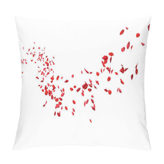 Personality  Red Rose Petals Floating In Curve Flow Path On A White Background Pillow Covers