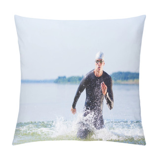 Personality  Triathlete Running Out Of The Water Pillow Covers