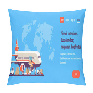 Personality  Transport Airplane Express Delivery Preparing Flight Aircraft Airport Air Cargo International Transportation Concept World Map Background Copy Space Flat Horizontal Banner Vector Illustration Pillow Covers