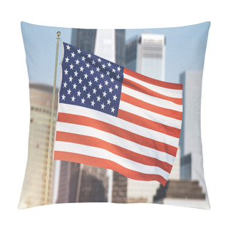 Personality  USA Flag On Blurry Skyscrapers Background Pillow Covers