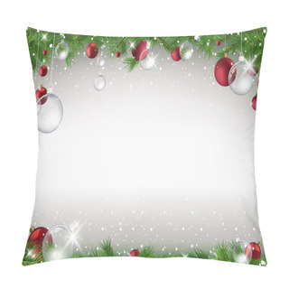 Personality  Christmas Background With Branches And Christmas Balls And Falling Snow - Colored Illustration, Vector Pillow Covers