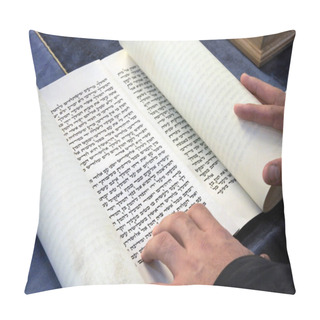 Personality  Jewish Rabbi Reads The Megillah Scroll (Book Of Esther) On Purim Jewish Holiday. Pillow Covers