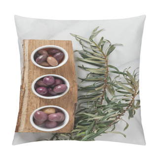 Personality  Top View Of Ingredients For Olive Oil Preparation On Log Pillow Covers